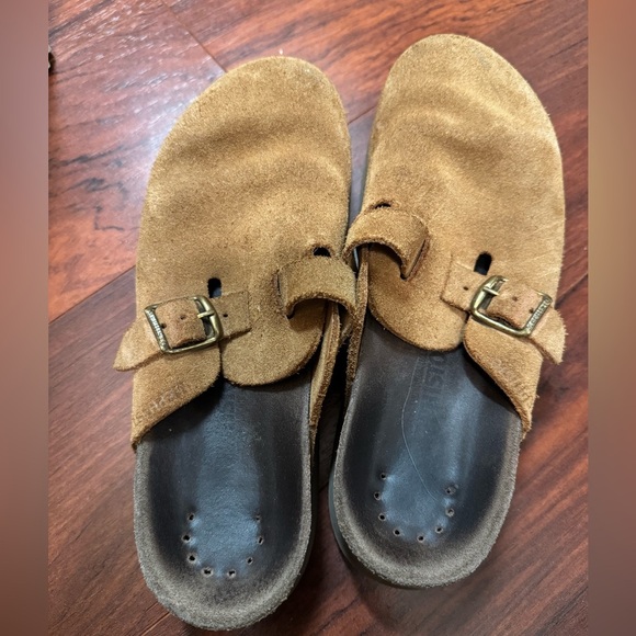 Brown Suede Buckle Clogs - Picture 2 of 7